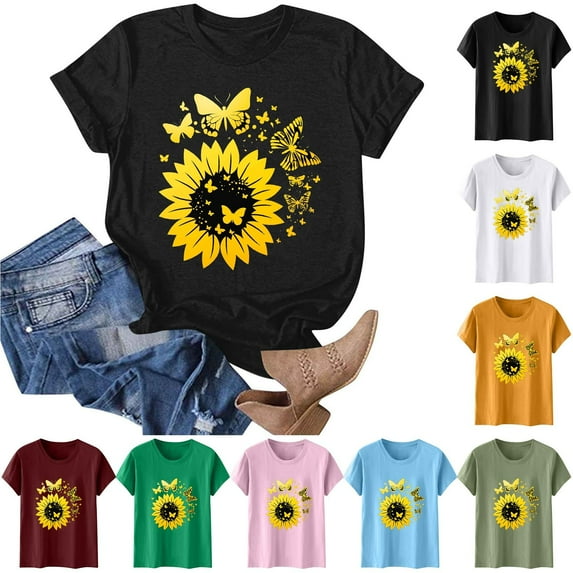 Xdegoge T Shirts for Women Graphic Under 10 Short Sleeve Crewneck Shirts Floral Summer Casual Tops Tunic Loose Fit Tees Soft Comfy Blouses Purchase History Online Order History