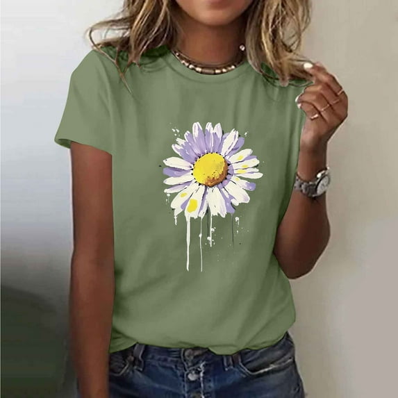 Xdegoge T Shirts for Women Graphic Under 10 Short Sleeve Crewneck Shirts Floral Summer Casual Tops Tunic Loose Fit Tees Soft Comfy Blouses Recent Orders Saved Items for Later