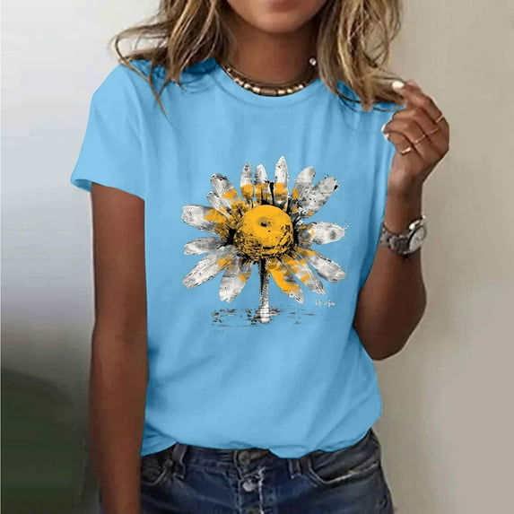 Xdegoge T Shirts for Women Graphic Under 10 Short Sleeve Crewneck Shirts Floral Summer Casual Tops Tunic Loose Fit Tees Soft Comfy Blouses Recent Purchases History Online