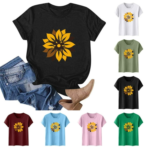 Xdegoge T Shirts for Women Graphic Under 10 Short Sleeve Crewneck Shirts Floral Summer Casual Tops Tunic Loose Fit Tees Soft Comfy Blouses How To Return Items Ordered Online