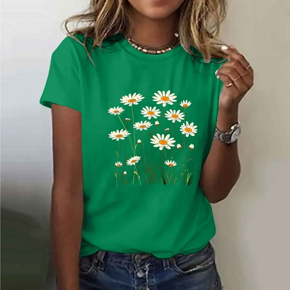 Xdegoge T Shirts for Women Graphic Under 10 Short Sleeve Crewneck Shirts Floral Summer Casual Tops Tunic Loose Fit Tees Soft Comfy Blouses Returns Online Orders Online Sales