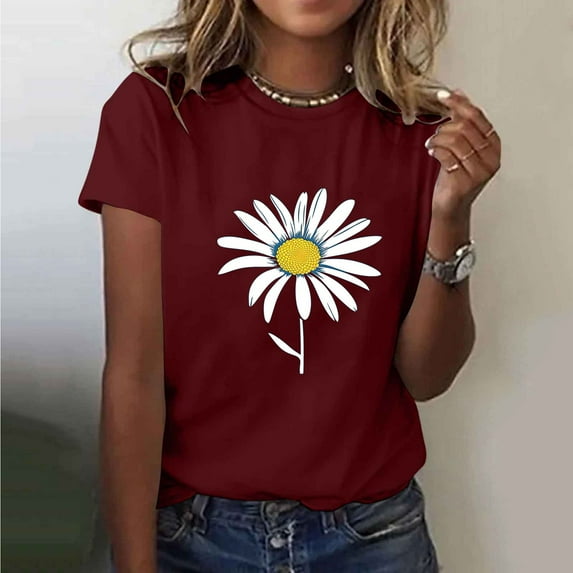 Xdegoge T Shirts for Women Graphic Under 10 Short Sleeve Crewneck Shirts Floral Summer Casual Tops Tunic Loose Fit Tees Soft Comfy Blouses Returns and Refunds Save for Later