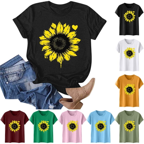 Xdegoge T Shirts for Women Graphic Under 10 Short Sleeve Crewneck Shirts Floral Summer Casual Tops Tunic Loose Fit Tees Soft Comfy Blouses Sales Or Online Sales