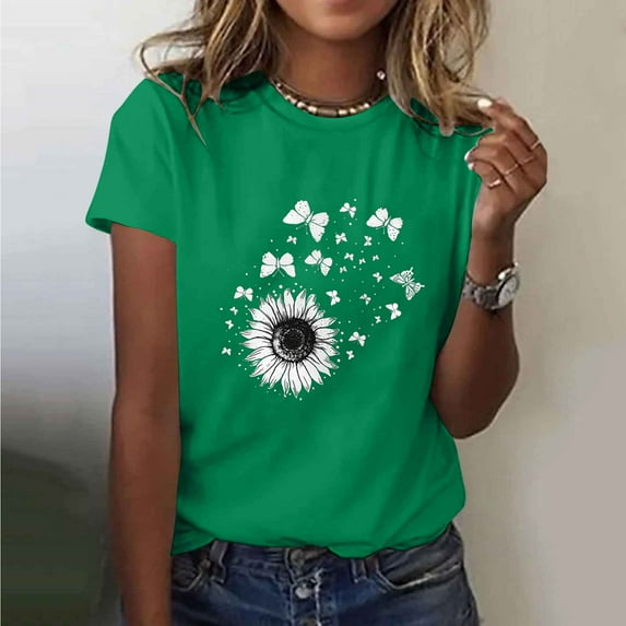 Xdegoge T Shirts for Women Graphic Under 10 Short Sleeve Crewneck Shirts Floral Summer Casual Tops Tunic Loose Fit Tees Soft Comfy Blouses Womens Where Is