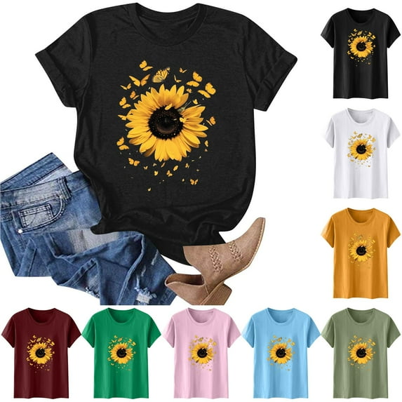Xdegoge T Shirts for Women Graphic Under 10 Short Sleeve Crewneck Shirts Floral Summer Casual Tops Tunic Loose Fit Tees Soft Comfy Blouses Womens Clothes Under 8