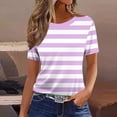 thumbnail image 1 of Xdegoge T Shirts for Women Short Sleeve Crewneck Casual Classic Everyday Look Loose Fit Wide Horizontal Striped Pattern Basic Soft Comfortable Breathable Summer Spring Tops, 1 of 4