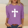 thumbnail image 1 of Xdegoge T Shirts for Women Three Quarter Sleeve Crewneck Casual Religious Fashion Regular Fit Distressed Texture White Cross Graphic Print Soft Stretchy Summer Tops, 1 of 6