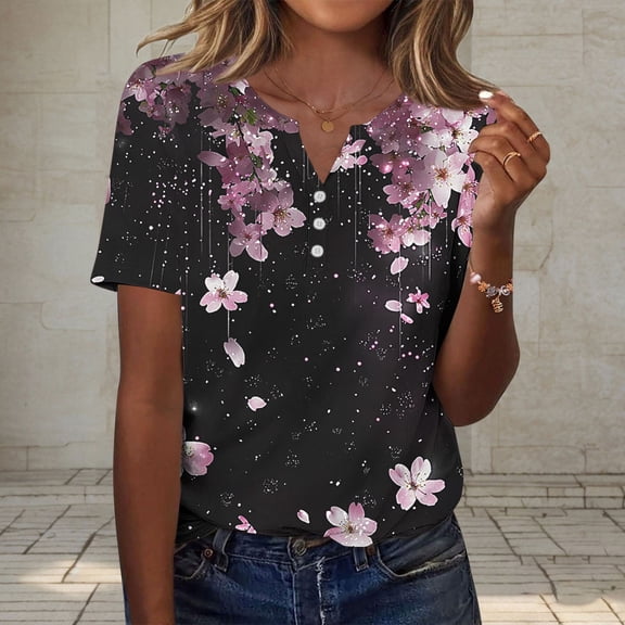 Xdegoge T Shirts for Women V Neck Button Down Short Sleeve Summer Tops Loose Fit Tunic Tops Dressy Casual Blouses Split Fashion Y2K Tshirts Previous That I ed