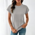 thumbnail image 1 of Xdegoge T Shirts for Women Crew Neck Short Sleeve Casual Athletic Loungewear Style Loose Fit Solid Minimalist with Kangaroo Pocket Soft Summer Tops, 1 of 6