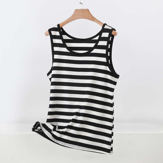 Xdegoge Tank Top for Women Scoop Neck Sleeveless Casual Striped Pattern Classic Ringer Style Slim Fit Stretchy Breathable Soft Cotton Blend Everyday Summer Tops