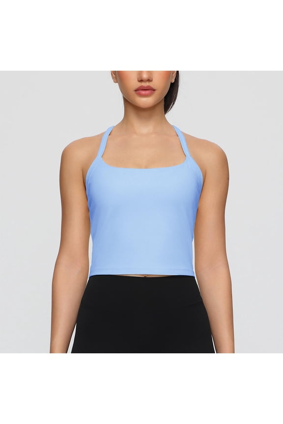 Tank Top for Women Square Neck Sleeveless Casual Athletic Racerback Halter Style Slim Fit Stretchy Soft Breathable Yoga Gym Workout Cropped Length Summer Tops