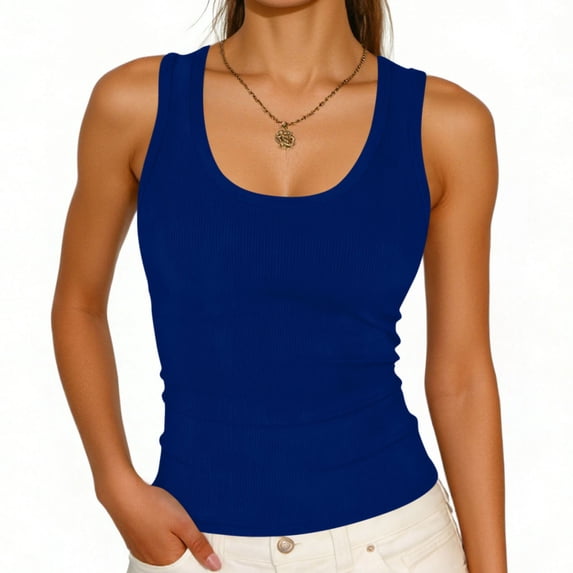 Xdegoge Tank Tops for Women Classic Scoop Neck Sleeveless Casual Everyday Basic Wear Slim Fit Solid Ribbed Knit Stretchy Lightweight Summer Spring Tops