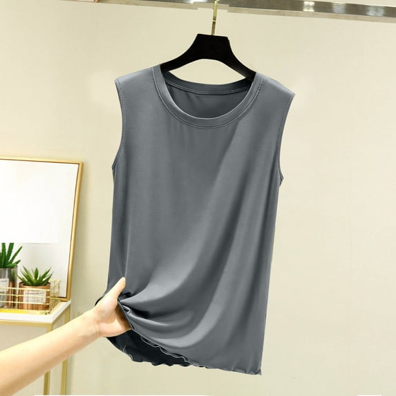 Xdegoge Tank Tops for Women Crewneck Sleeveless Basic Daily Wear Undershirt Loose Fit Solid Color Stretchy Breathable Lightweight Soft Comfy Summer Muscle Shirts