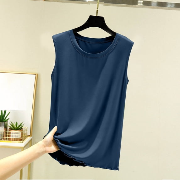 Xdegoge Tank Tops for Women Crewneck Sleeveless Basic Daily Wear Undershirt Loose Fit Solid Color Stretchy Breathable Lightweight Soft Comfy Summer Muscle Shirts