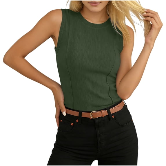 Xdegoge Tank Tops for Women Crewneck Sleeveless Casual Everyday Wear Slim Fit Solid Ribbed Pattern Soft Lightweight Stretchy Summer Spring Tops
