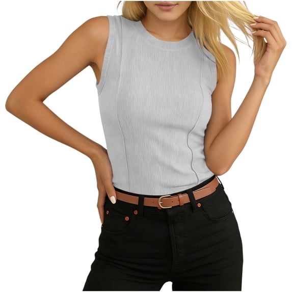 Xdegoge Tank Tops for Women Crewneck Sleeveless Casual Everyday Wear Slim Fit Solid Ribbed Pattern Soft Lightweight Stretchy Summer Spring Tops