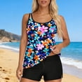 thumbnail image 1 of Xdegoge Tankini Sets for Women Scoop Neck Boyshorts Two Piece Bathing Suits Tropical Leaf Print Splice Tummy Control Modest Athletic Swimwear with Pockets, 1 of 7