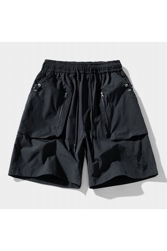 Techwear Cargo Shorts for Men Lightweight Quick Dry Outdoor Hiking Shorts Elastic Waist Drawstring with Multiple Zipper Pockets Casual Streetwear Summer Activewear