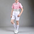 thumbnail image 1 of Xdegoge Teen Boys Sequins Dance Outfits Child Short Sleeve Dress Shirt and Elastic Waist Shorts Set with Bow Tie Cummerbund formal Performance Costume Party Wedding Sets, 1 of 6