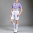 thumbnail image 1 of Xdegoge Teen Boys Sequins Dance Outfits Dance Short Sleeve Dress Shirt and Elastic Waist Shorts Set with Bow Tie Cummerbund formal Performance Costume Party Wedding Sets, 1 of 7