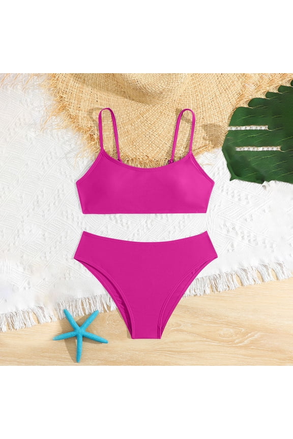 Teen Girls Bikini Sets Two Piece Tweens Simple Solid Color Bikini Set with Adjustable Features for Beach Resort, Summer Vacation and Swimming