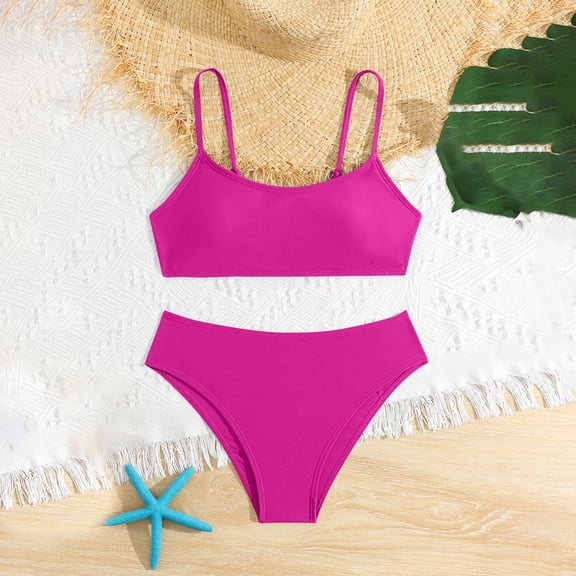 Xdegoge Teen Girls Bikini Sets Two Piece Tweens Simple Solid Color Bikini Set with Adjustable Features for Beach Resort, Summer Vacation and Swimming