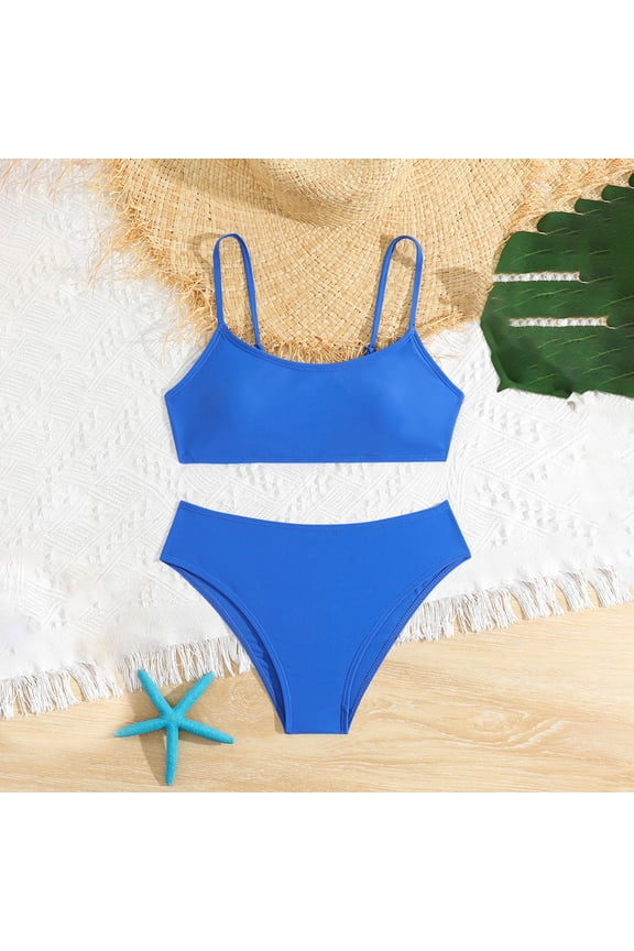 Teen Girls Bikini Sets Two Piece Tweens Simple Solid Color Bikini Set with Adjustable Features for Beach Resort, Summer Vacation and Swimming