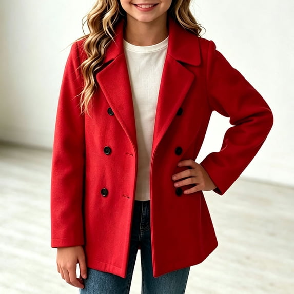 Xdegoge Teen Girls Double Breasted Pea Coat Lapel Collar Long Sleeve Winter Warm Trench Jacket Casual Dressy Outerwear for Kids, Size 12-13