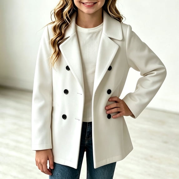 Xdegoge Teen Girls Double Breasted Pea Coat Lapel Collar Long Sleeve Winter Warm Trench Jacket Casual Dressy Outerwear for Kids, Size 14-15