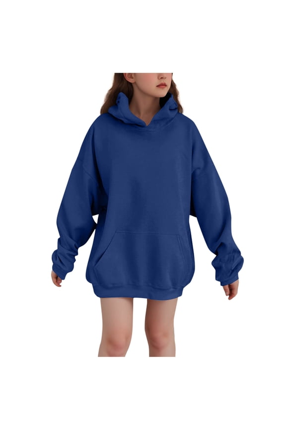 Teen Girls Oversized Hooded Solid Color Trendy Sweatshirt with Pockets Loose Cute Long Sleeve Pullover Sweater Tops Preppy Casual Preppy Fall Winter Clothes Plus Size Sudadera 12-13 Years
