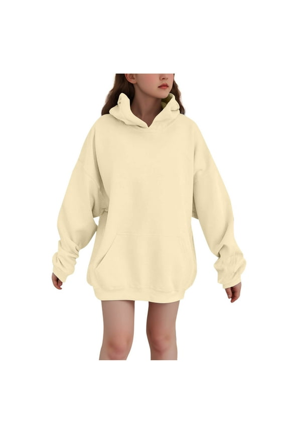 Teen Girls Oversized Hooded Solid Color Trendy Sweatshirt with Pockets Loose Cute Long Sleeve Pullover Sweater Tops Preppy Girl Casual Preppy Fall Winter Clothes Plus Size Sudadera 7-8 Years