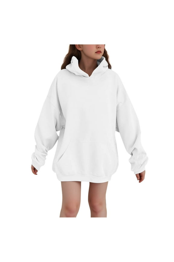 Teen Girls Oversized Hooded Solid Color Trendy Sweatshirt with Pockets Loose Cute Long Sleeve Pullover Sweater Tops Preppy Girl Casual Preppy Fall Winter Clothes Plus Size Sudadera 2-3 Years