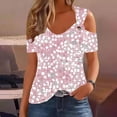 thumbnail image 1 of Xdegoge Tees for Women V Neck Cold Shoulder Tropical Leaf Floral Regular Fit Tops O Ring Short Sleeve Blouses Summer Beach Vacation Outfits, 1 of 5