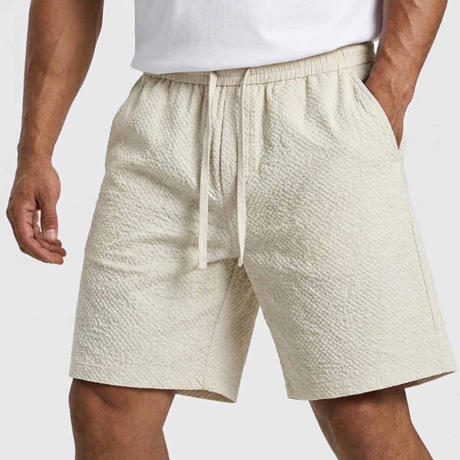 Xdegoge Textured Summer Shorts for Men Elastic Waist Drawstring