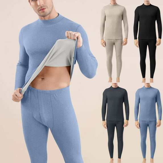 Xdegoge Thermal Underwear for Men Plus Size Elastic Warm Sets Crewneck Long Sleeve Base Layer Elastic Long Johns Set Casual Solid Color Close Fitting Clothing
