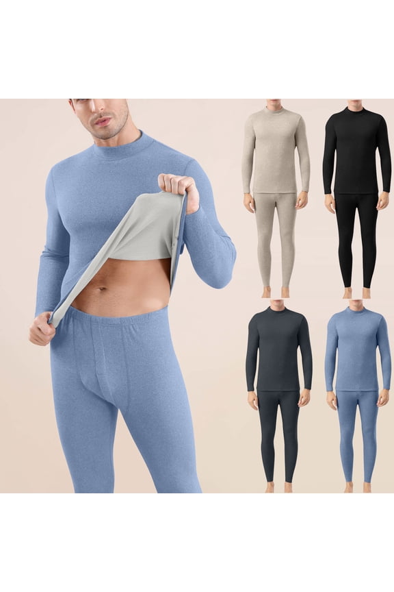Thermal Underwear for Men Plus Size Elastic Warm Sets Crewneck Long Sleeve Base Layer Elastic Long Johns Set Casual Solid Color Close Fitting Clothing