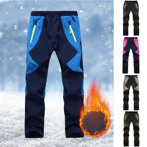 Xdegoge Thermal Winter Snow Pants for Boy - Fleece Lined Ski Trousers with Elastic Waist, Windproof & Warm, Cold Weather Activities Outdoor Bottoms