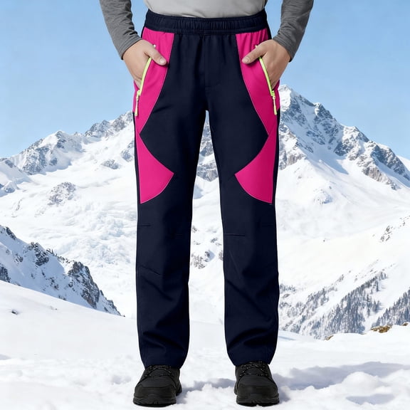 Xdegoge Thermal Winter Snow Pants for Boy - Fleece Lined Ski Trousers with Elastic Waist, Windproof & Warm, Cold Weather Activities Outdoor Bottoms