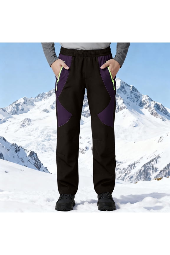 Thermal Winter Snow Pants for Boy - Fleece Lined Ski Trousers with Elastic Waist, Windproof & Warm, Cold Weather Activities Outdoor Bottoms
