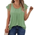 thumbnail image 1 of Xdegoge Shirts for Women V Neck Summer Tops Lace Oversized Casual Fashion Blouses Pleated Trendy Y2K Vacation Beach Clothes Solid Color Tunic Soft Comfy T-Shirts, 1 of 8