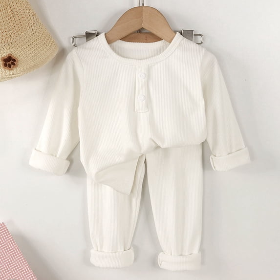 Xdegoge Toddler Baby Boys Girls Ribbed Clothes Set Long Sleeve Shirts and Elastic Waist Pants 2 Piece Fall Winter Outfits Casual Lounge Pajamas
