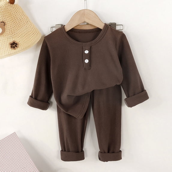 Xdegoge Toddler Baby Boys Girls Ribbed Clothes Set Long Sleeve Shirts and Elastic Waist Pants 2 Piece Fall Winter Outfits Casual Lounge Pajamas