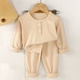 thumbnail image 1 of Xdegoge Toddler Baby Boys Girls Ribbed Clothes Set Long Sleeve Shirts and Elastic Waist Pants 2 Piece Fall Winter Outfits Casual Lounge Pajamas, 1 of 5