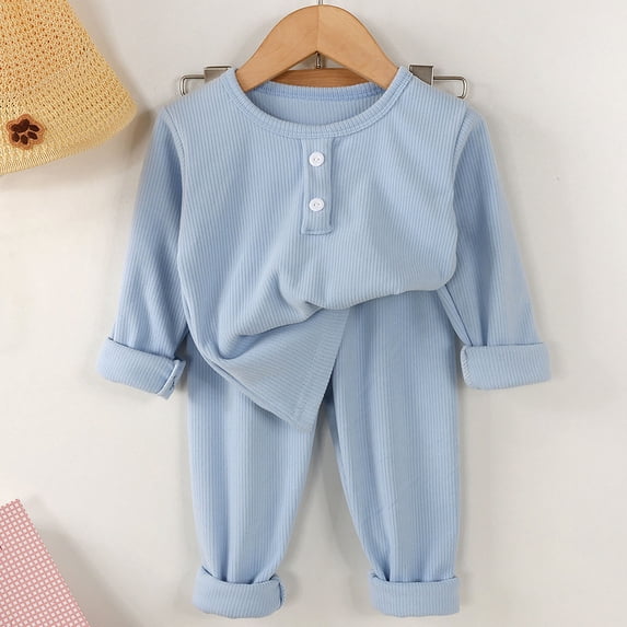 Xdegoge Toddler Baby Boys Girls Ribbed Clothes Set Long Sleeve Shirts and Elastic Waist Pants 2 Piece Fall Winter Outfits Casual Lounge Pajamas