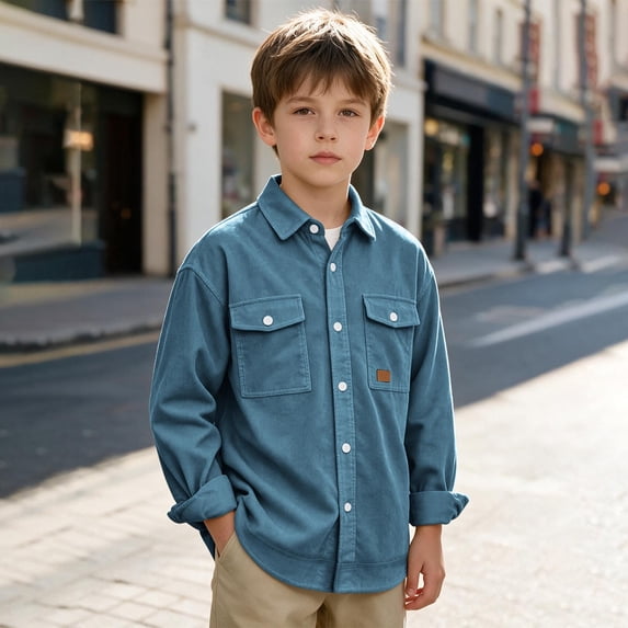 Xdegoge Toddler Boys Corduroy Button Down Shirts Long Sleeve Casual Shacket Jackets with Chest Pockets Fall Winter Outerwear Tops, Size 4T