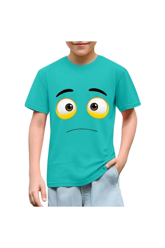 Toddler Boys Funny Graphic T-Shirt Cute Sad Face Print Short Sleeve Crewneck Casual Playwear School Tops Soft Summer Tees For Children Active Wear