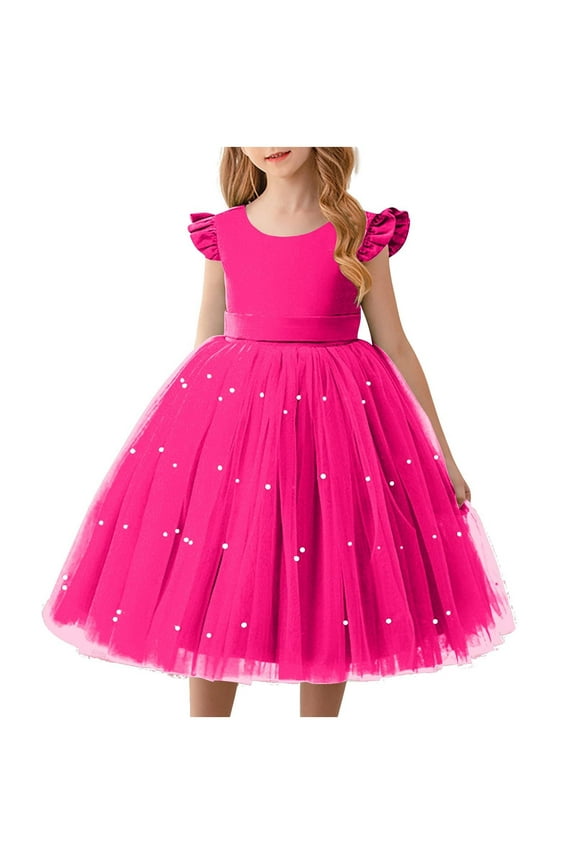 Toddler Clothes Toddler Girl Dresses 5T Puffy Tutu Sundress Ruffle Sleeve Double Fluffy Tiered Tulle Summer Dresses Wedding Birthday Party Princess Ball Gown Vestido Corto