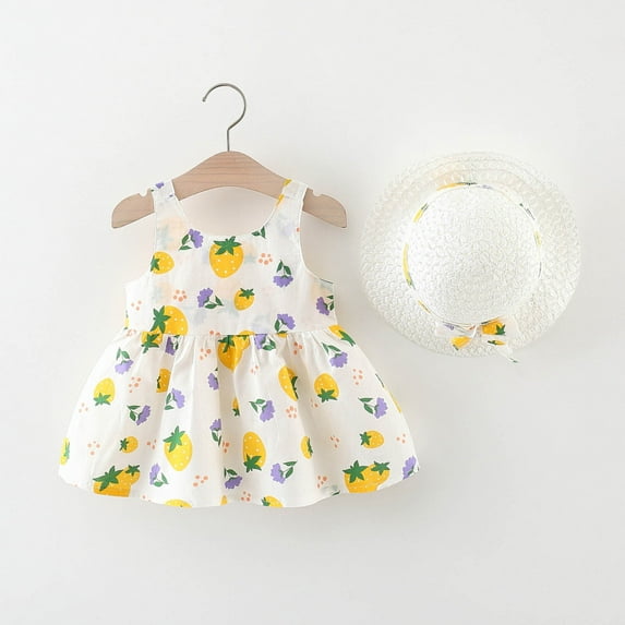 Xdegoge Toddler Floral Dress Summer Puff Short Sleeve Flowy Casual Cute Dresses 12 Month Girl Dresses Yellow Newborn Girl Clothes Placed Recently