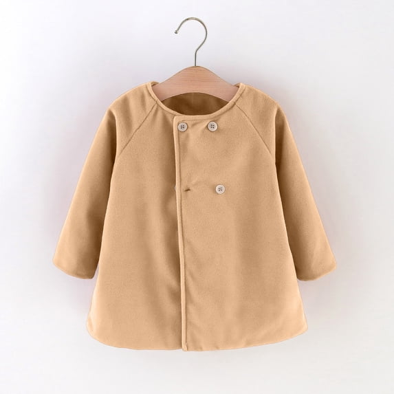 Xdegoge Toddler Girls Double Breasted Coat Long Sleeve Lapel Button Pea Coat Fall Winter Warm Outerwear Windproof Jacket for Kids, Size 3T