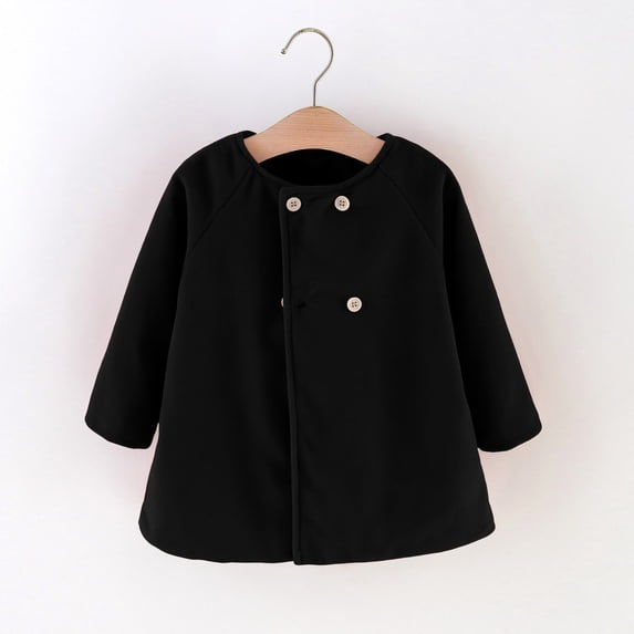 Xdegoge Toddler Girls Double Breasted Coat Long Sleeve Lapel Collar Dressy Jacket Warm Fall Winter Outerwear Elegant Fashion Wind Resistant Clothes